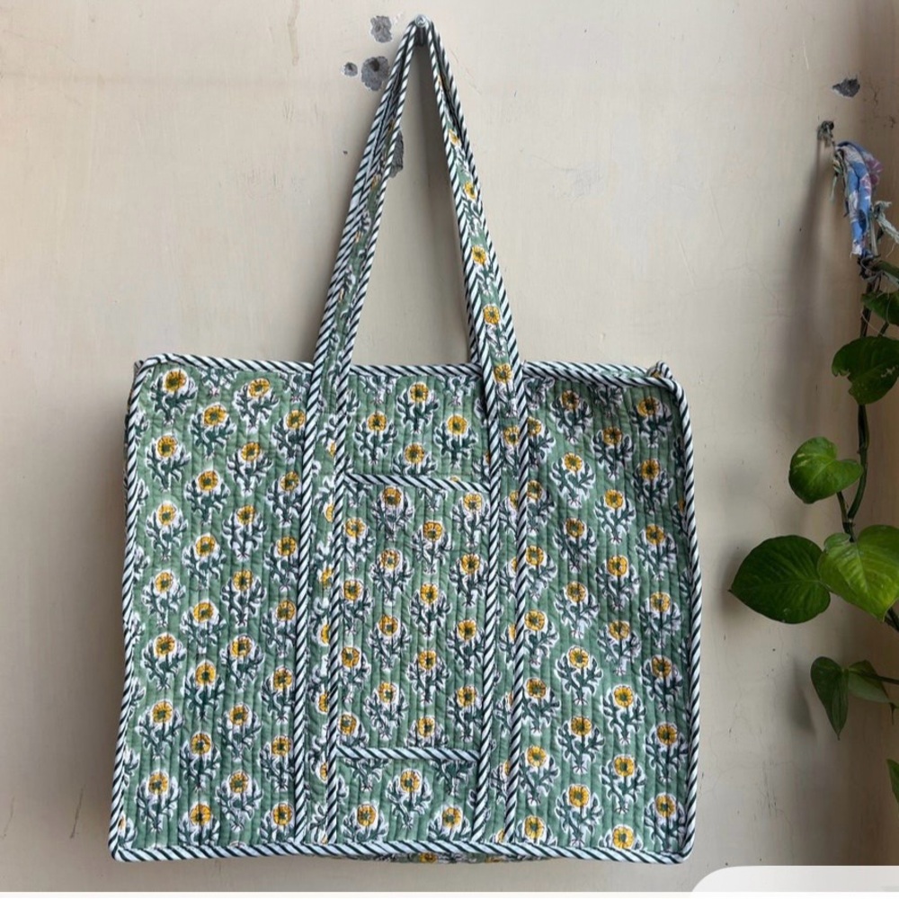 Indian Quilted Floral Zip Tote Bag